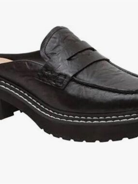 Women’s Black Leather Slip-On Penny Mule